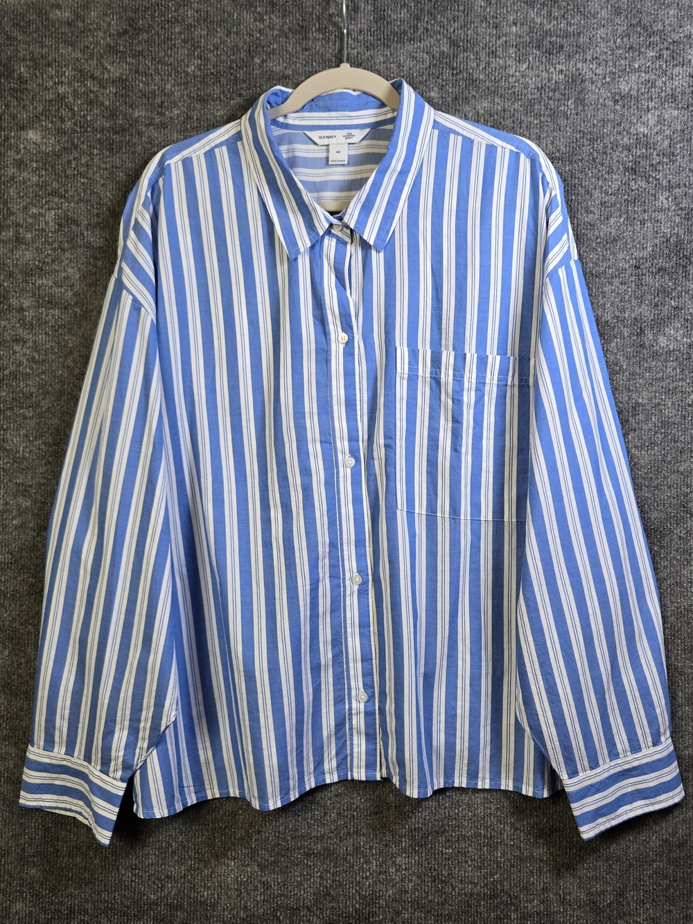 Old Navy Top Womens 4X Blue Stripe Cotton Button Up The Cropped Shirt New